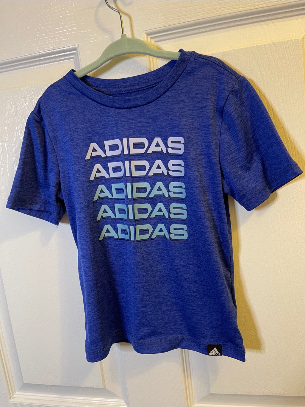 Adidas Blue Short Sleeve Tee With Shorts & Stacked Logo